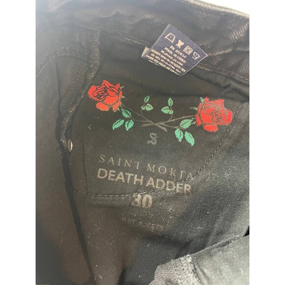 Saint Morta Death Adder Jeans Mens Size 30 Black Denim Snake Print Relaxed Fit - Picture 4 of 7